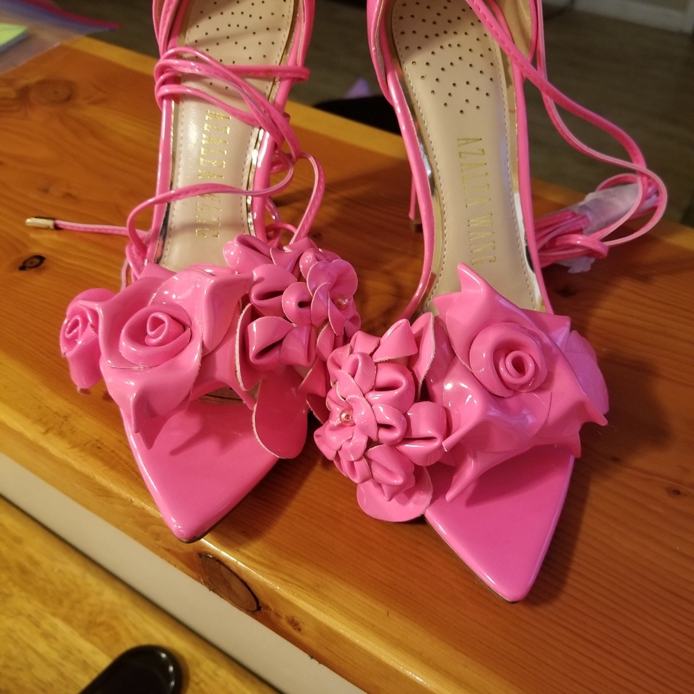 Pink strappy heels